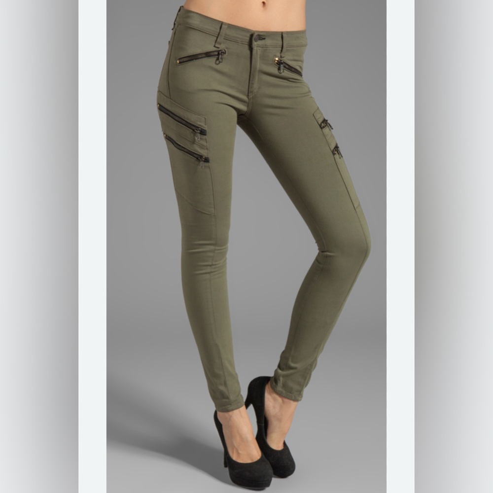 Rag & Bone L69015 Women's Green Army Lariat Cargo Biker Skinny Jeans low rise 29